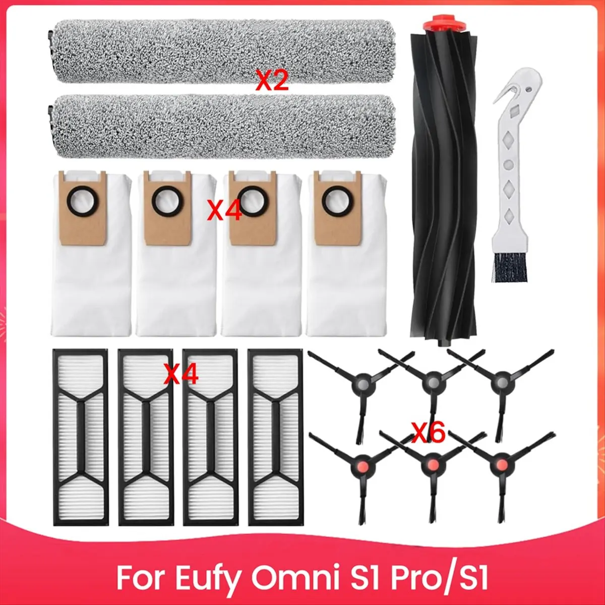 Precision Made -Accessories Kit for Omni S1 Pro/S1 Robot Vacuum Replacement Parts Rolling Mops Main Side Brush Hepa Filter Dust