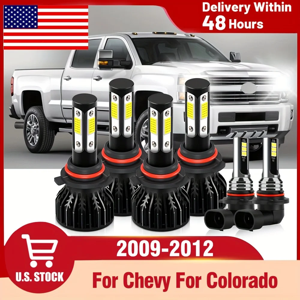 For Chevy For Colorado (2009-2012), 6pcs 9005 9006 LED Bulbs+9145/9045 Fog Light, Super Bright For Car Head Lamp With Fan