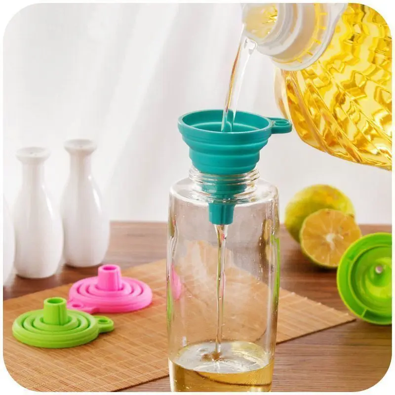 Collapsible Silicone Funnel - Multi-Size Kitchen & Cosmetic Funnel with Long Neck & Hanging Hole (Food-Grade, Foldable)