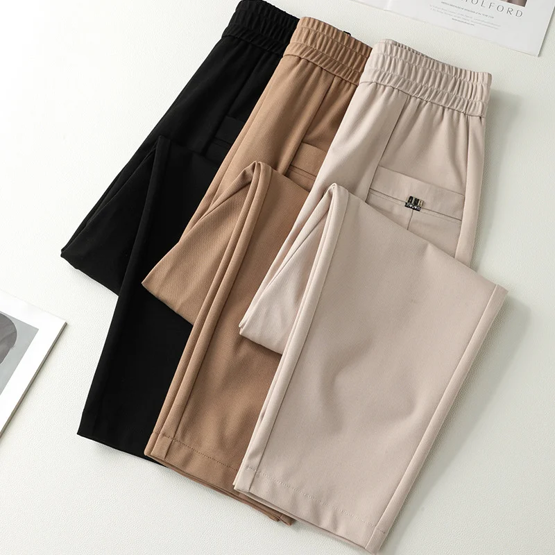 Spring Women Harlan Pants 2024New Solid Color Elastic High Waist Casual Pants Women's Autumn Loose Mom Pants Khaki Black Apricot