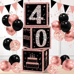 Black Pink Square Birthday Boxes Happy 30th 40th 50th Birthday Party Decor Adult Woman 30 40 Year Old Birhday Party Supplies