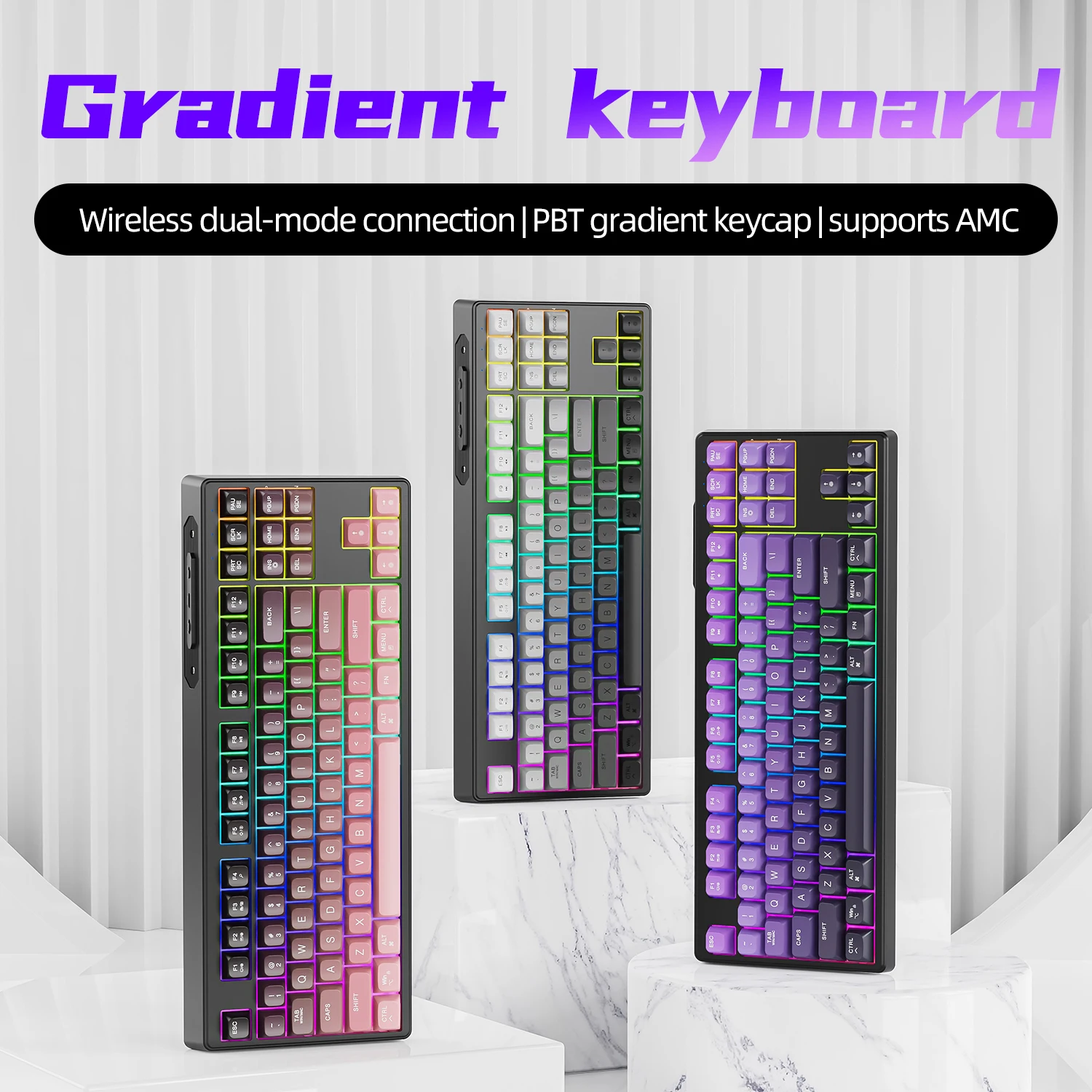 FREEWOLF M87 2.4G Bluetooth Dual Mode Wireless Keyboard PBT Ball Cap Rainbow Light 87 Keys Type-C Charging for Gaming Office