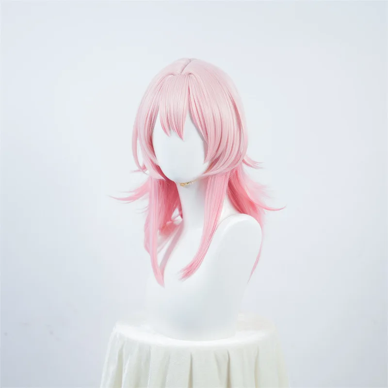 Bhāo Huài Xīng Qióng TiDào Sān Yuè Qī Peruca Cosplay Estilo de onda reversa gradiente rosa claro