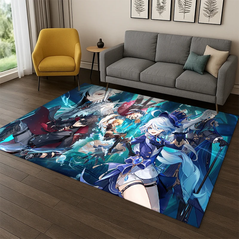 New Genshin Impact Cartoon Game Carpet Rug for Bedroom Living Room Sofa Playroom Doormat Home Decor,Kid Area Rug Non-slip gift