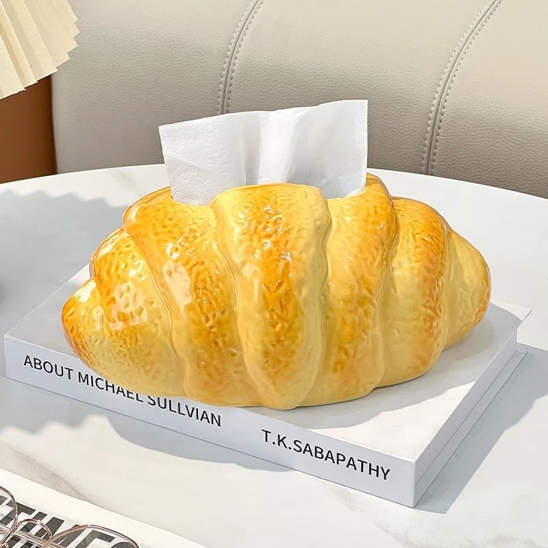 

Cute Croissant Creative Design Paper Boxes Home Living Room Coffee Table Desktop High End Decoration Tissue Box Napkin Paper Box