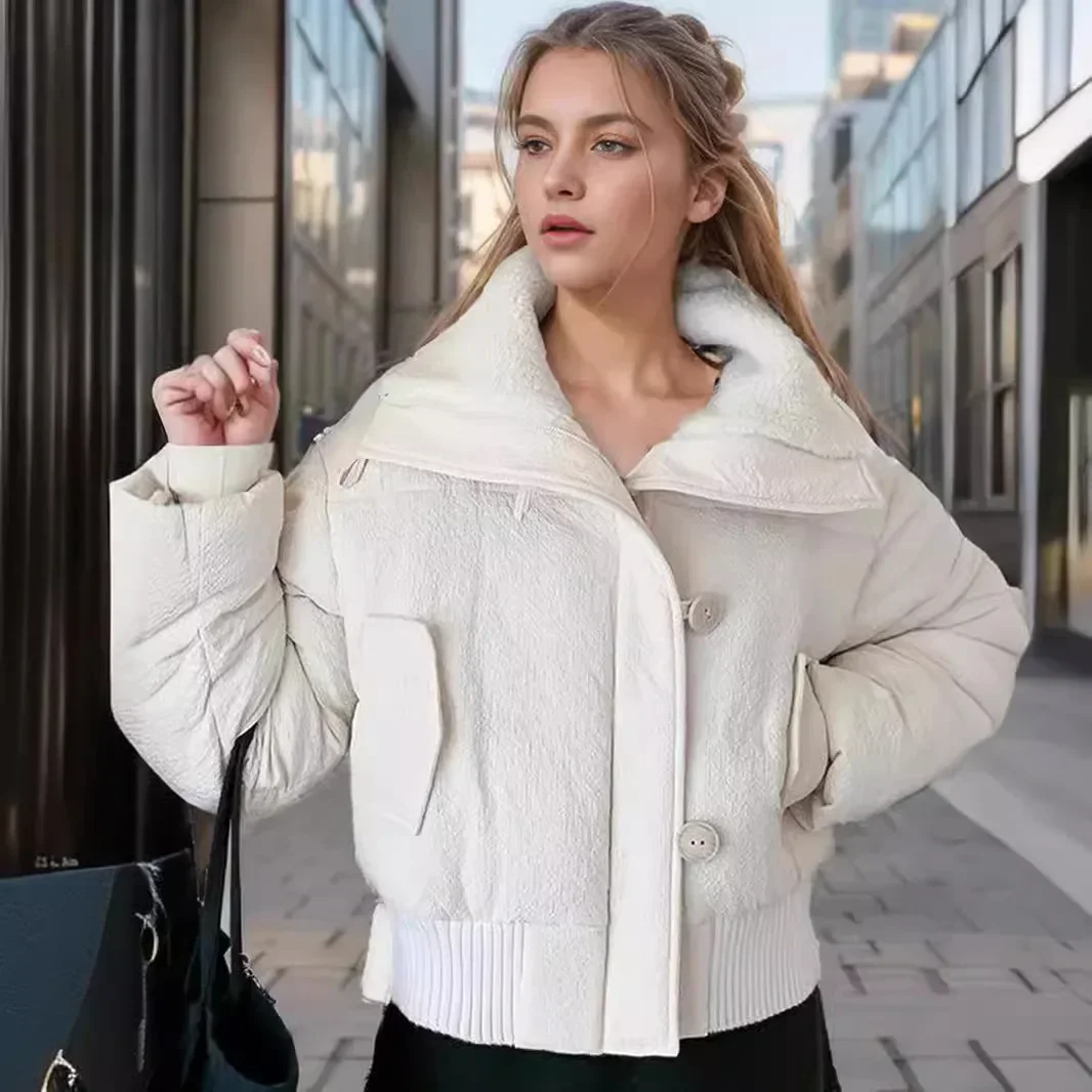 

2025 New Women Short Long Sleeved Cotton Jacket For In Winter Retro American Design That Keeps Warm Loose Thick Cotton Jacket