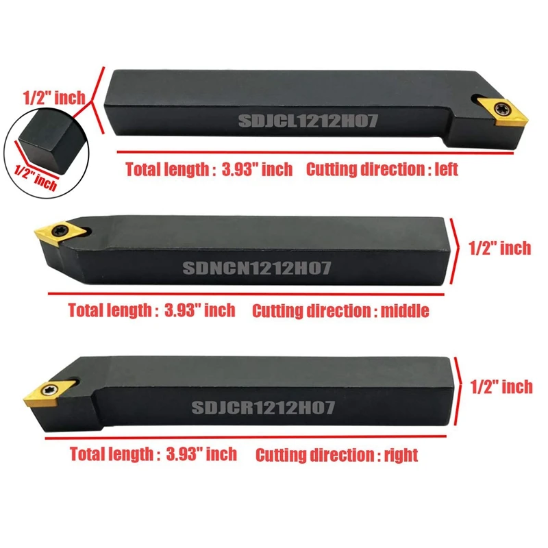 3ชิ้น1/2นิ้วเครื่องมือหมุน mesin bubut CNC คาร์ไบด์ชุดที่วางดัชนี SDNCN1212H07 + SDJCL1212H07 + SDJCR1212H07 + 3ชิ้น DCMT070204