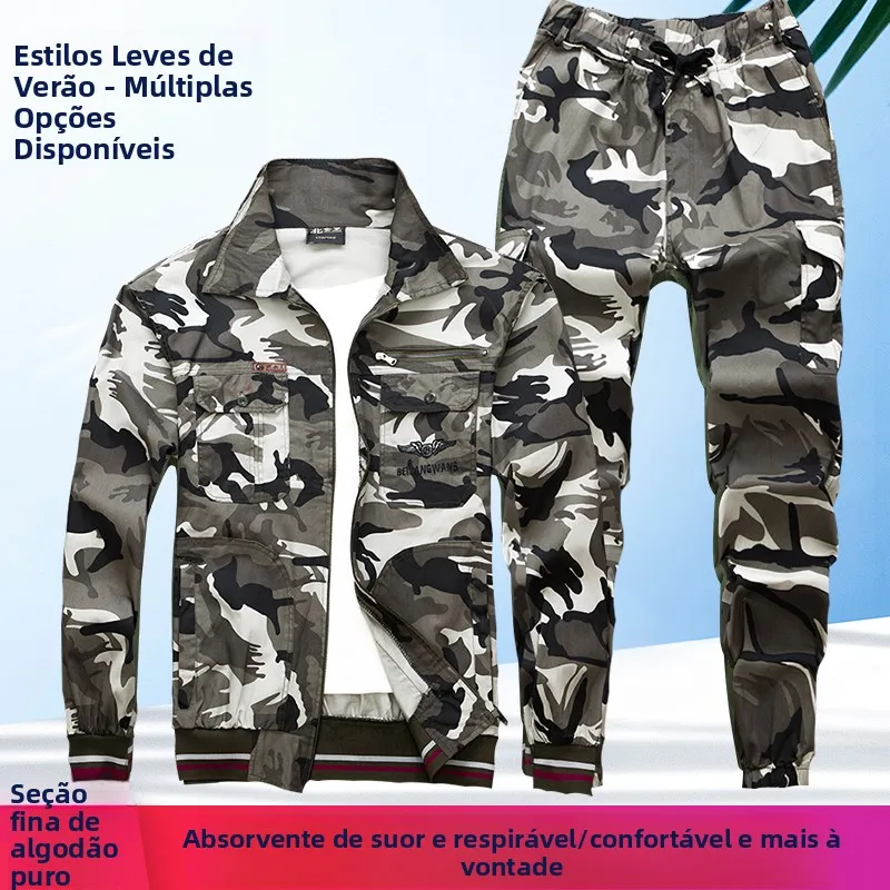 summer-pure-cotton-camouflage-workwear-set-men's-thin-automotive-repair-work-uniform-anti-wear-labor-protection-clothing