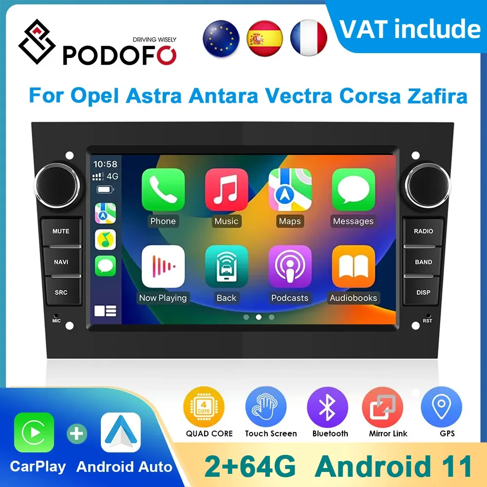 Podofo Android Car Radio For Opel Corsa Zafira Astra Antara Vectra Car Multimedia Player Carplay GPS Bluetooth Car Stereo Radio