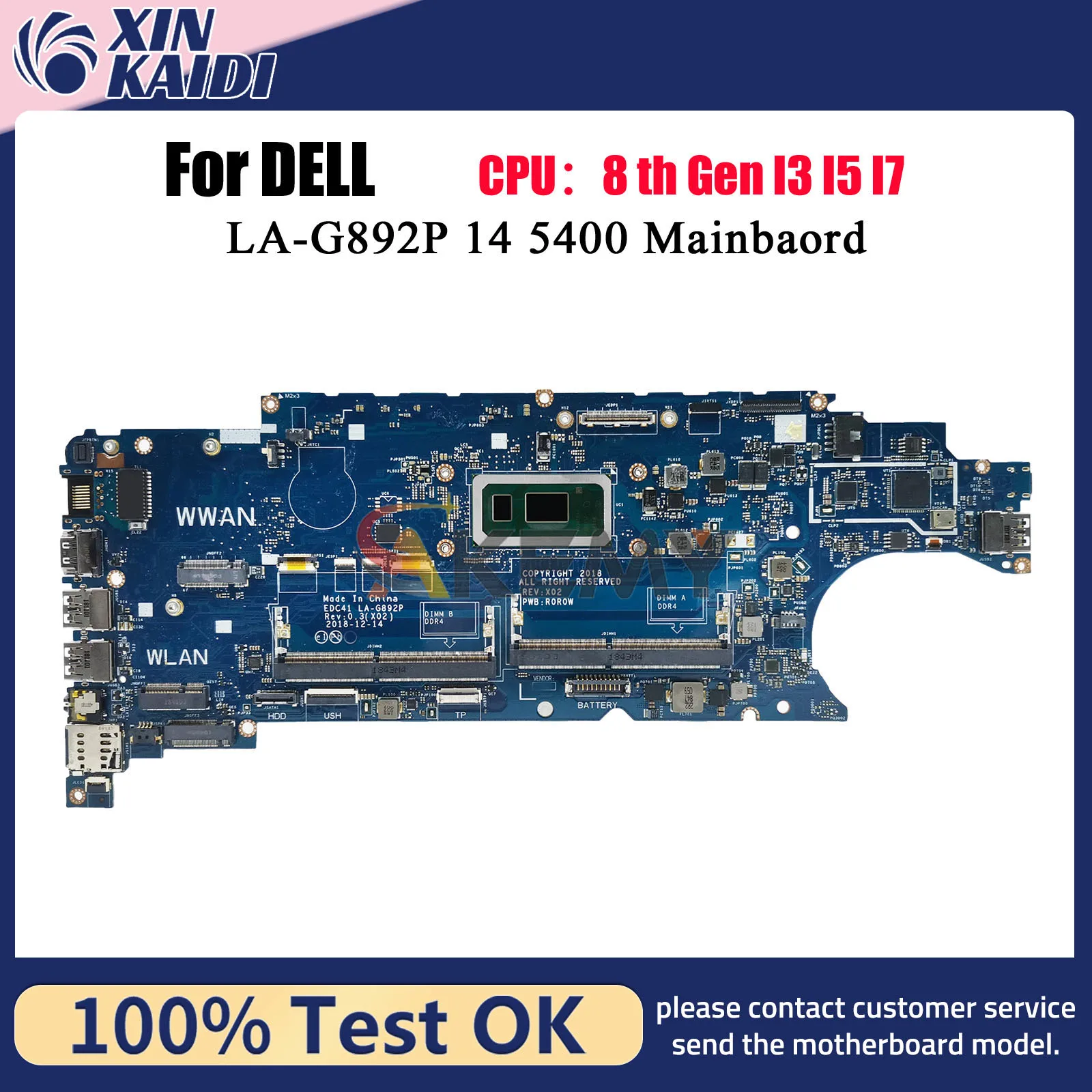 For Dell 5400 Laptop Motherboard LA-G892P with I5 I7 8th Gen CPU 06RVRC 05T75M 100% Fully Tested