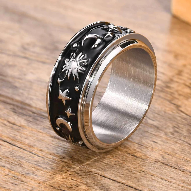 Moon Star Zon Verklaring Spinner Ring Rvs Boho Sieraden Voor Vrouwen Mannen Drop Shipping