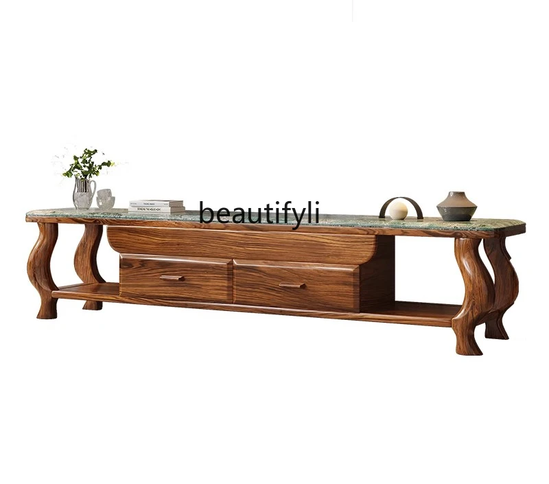 

Marble coffee table TV cabinet combination solid wood new Chinese style living room small apartment simple modern home