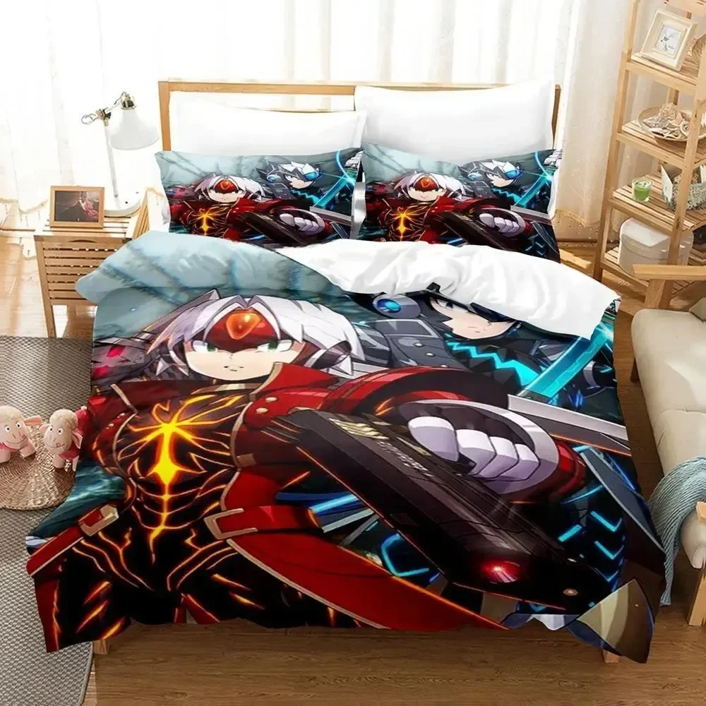 Juego de Sábanas de Anime 3D, Funda de Edredón con Estampado de Mega Man X DiVE, Juego de Ropa de Cama con Funda de Almohada, Sábana de Lino, Funda de Edredón, Tamaño Completo, Queen, King