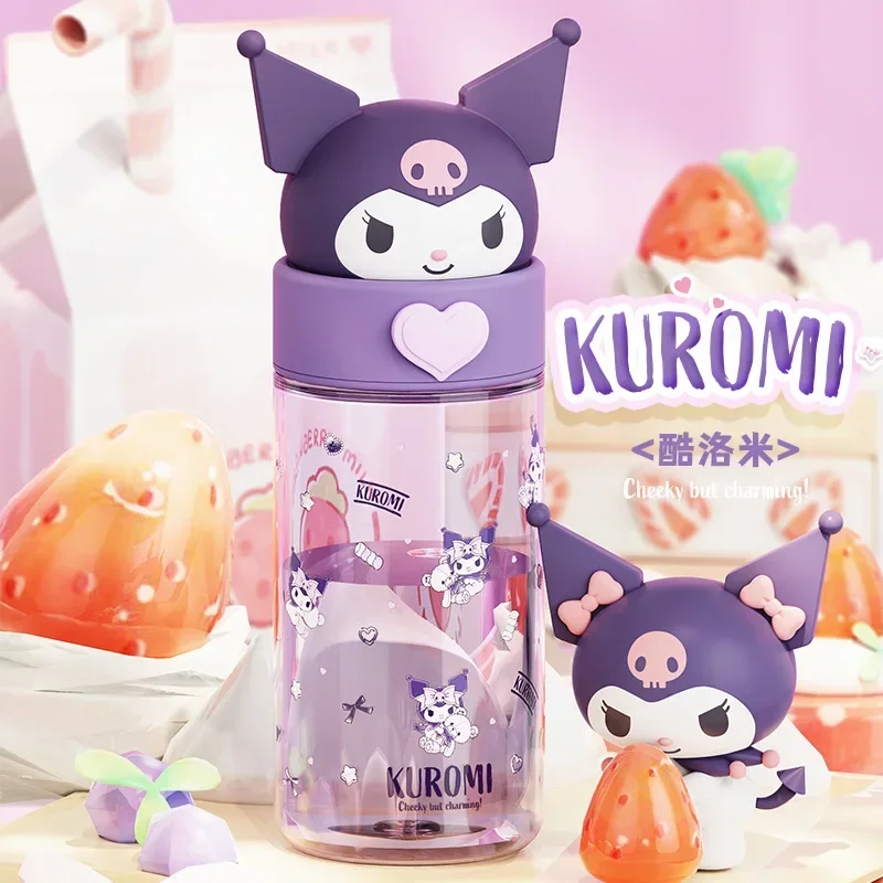 Kawaii Sanrio Dolls taza transparente de dibujos animados, Hello Kitty Kuromi Cinnamoroll Melody, botella de agua para niños, regalos para niñas, 500ml