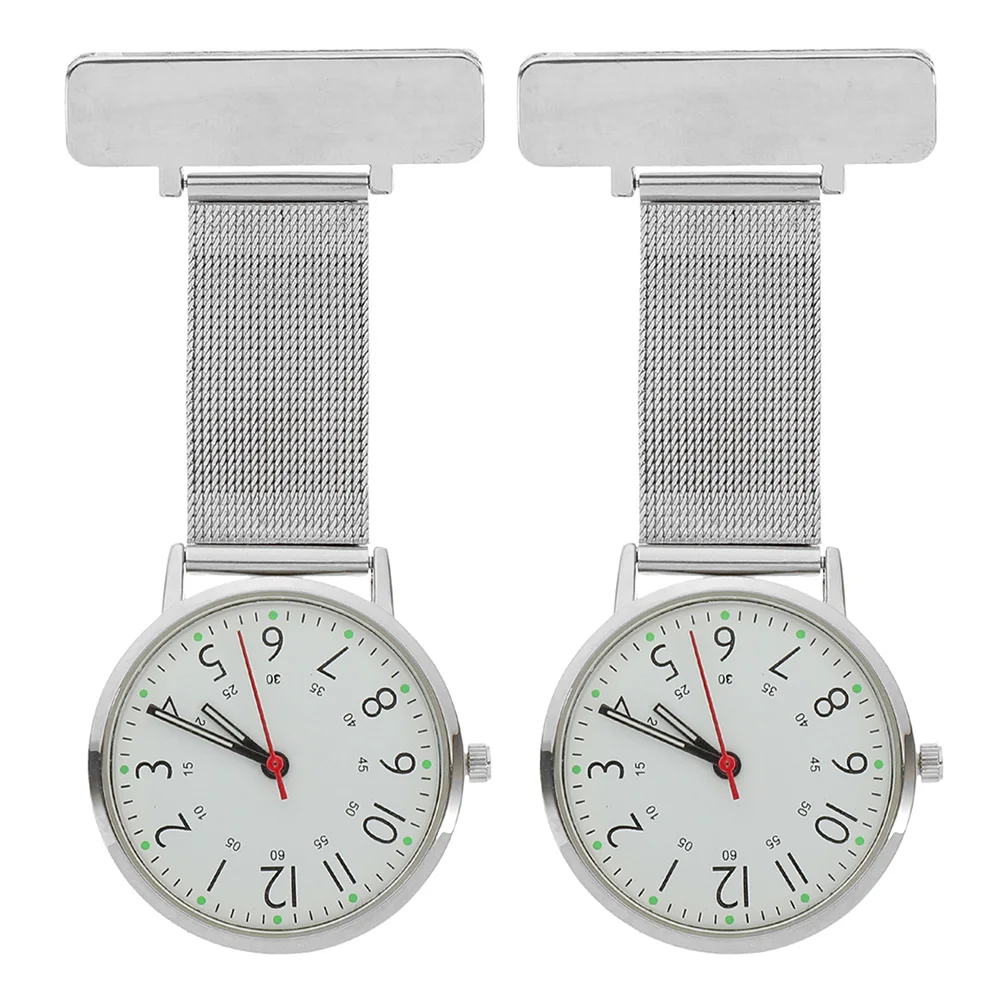 

2 Pcs Nurse Badge Watch Watches Nursing Lapel Hanging Fob Pendant for Nurses Clip on