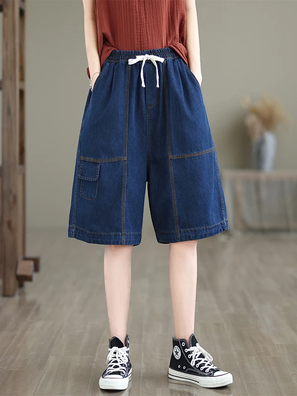 Dames zomer 2025, nieuwe losse, casual a-lijn jeans met wijde pijpen, afslankende rechte vijfkwartbroek, hoge taille, normale...