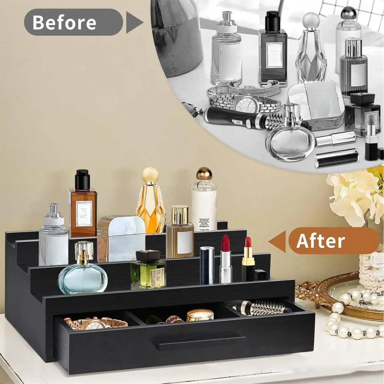 

Держатель для духов Органайзер Стойка для ароматизаторов Трехслойный держатель для духов Дисплей для ароматизаторов Черный органайзер для духов с ящиками