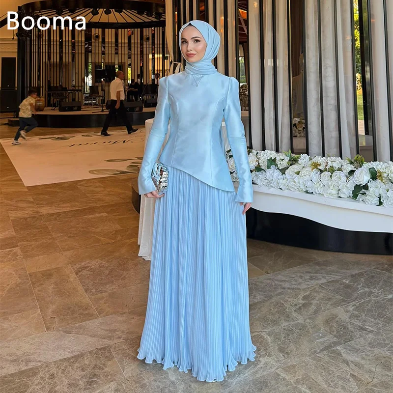 

Booma A-Line Elegant Evening Dresses Pleat Long Full-Sleeve Prom Gowns 2025 Evening Party Gowns Simple Customized