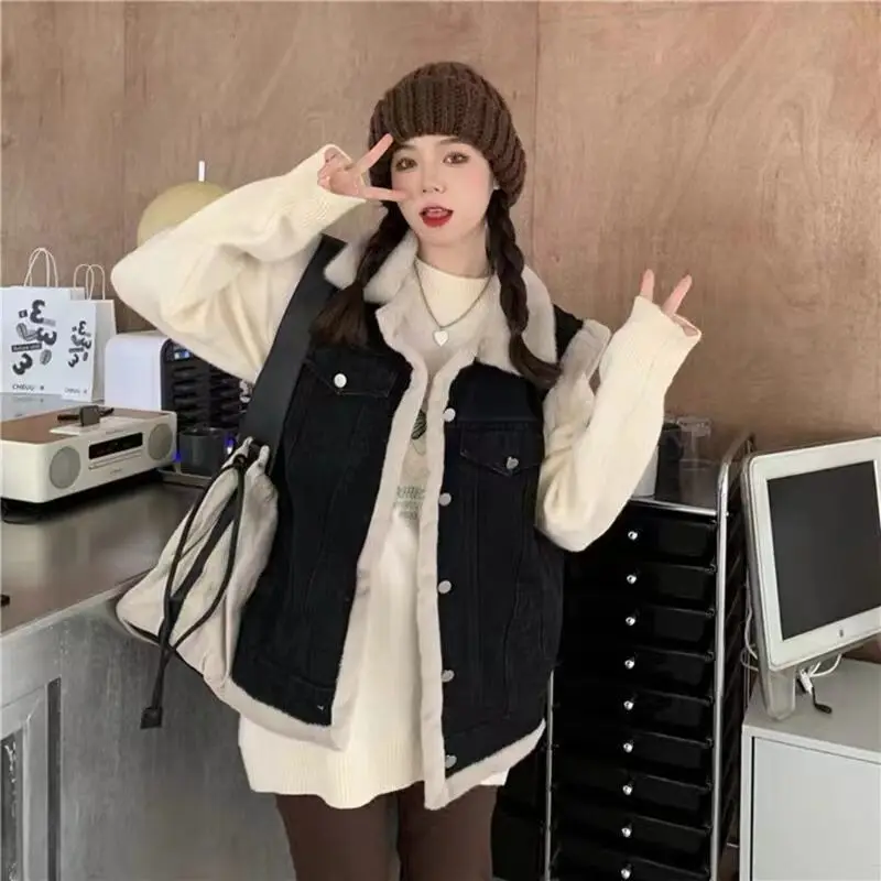 Vests Women Winter Coats Thicken Denim Clothing Korean Fashion Students Minimalist Girlish All-match Пиджак Женский Casual Cozy