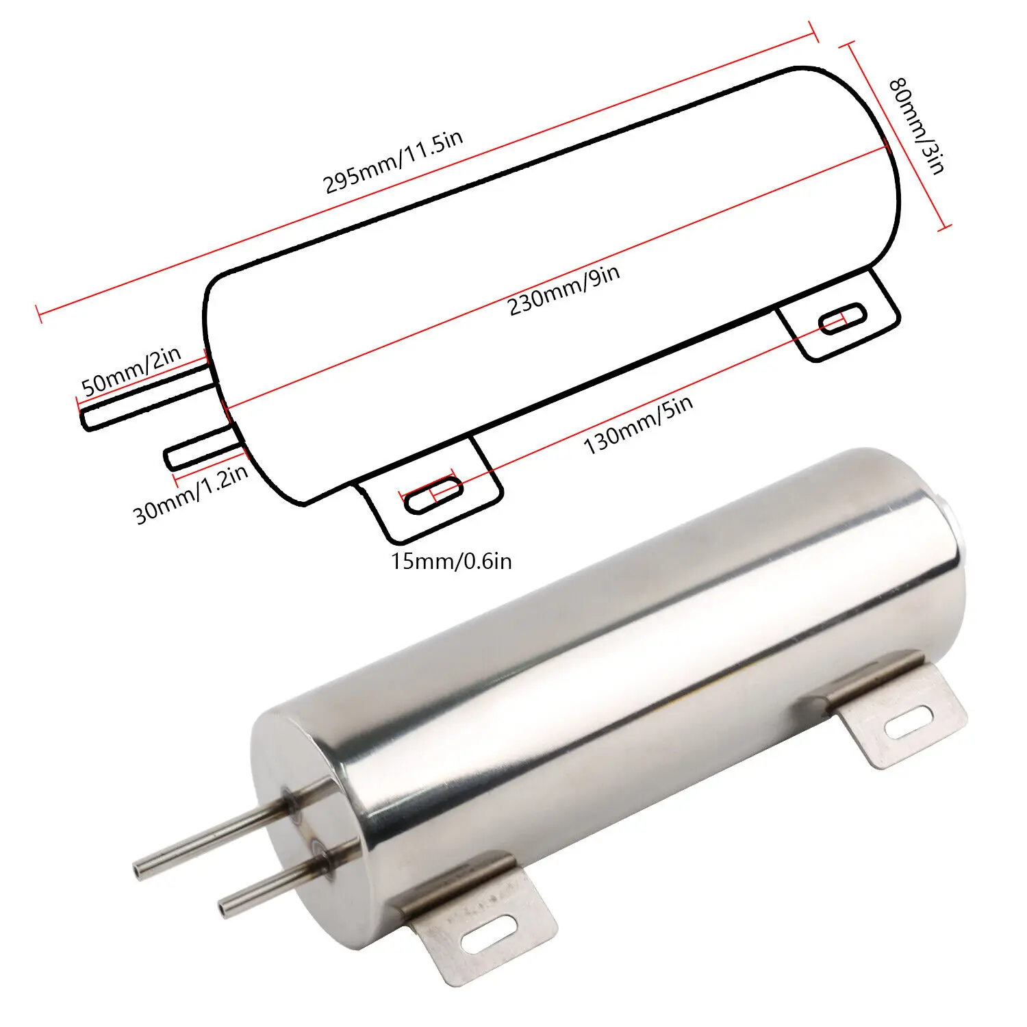 32OZ 3x9in Universal Polished Stainless Steel Radiator Coolant Overflow Catch Puke Tank