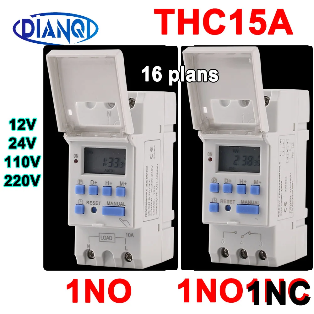 THC15A Новый тип DIN-рейки, 2-проводной, еженедельный, 7 дней, программируемый цифровой таймер, реле, управление переменным током 12 В, 24 В, 48 В, 220 В, 230 В