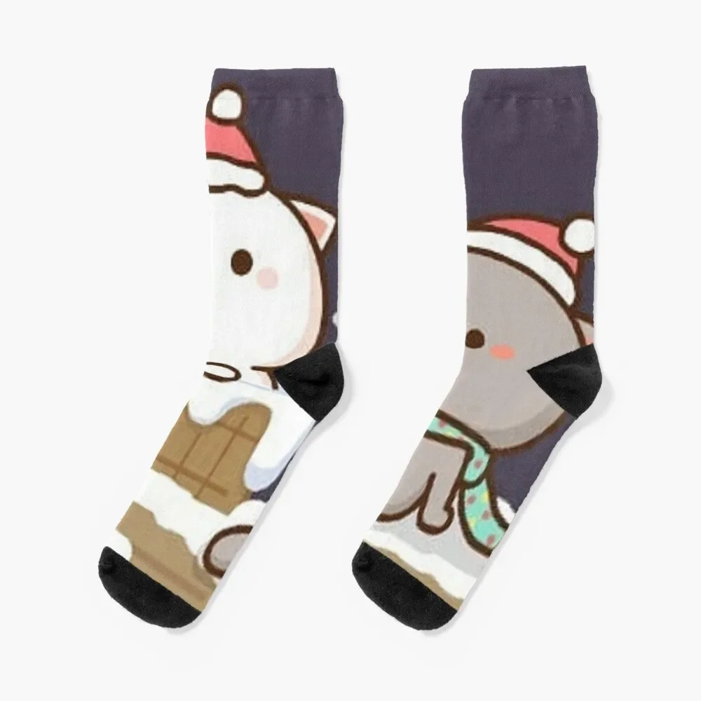 

Winter chilling with peach and Goma Socks Children's retro christmas stocking Man Socks Women's