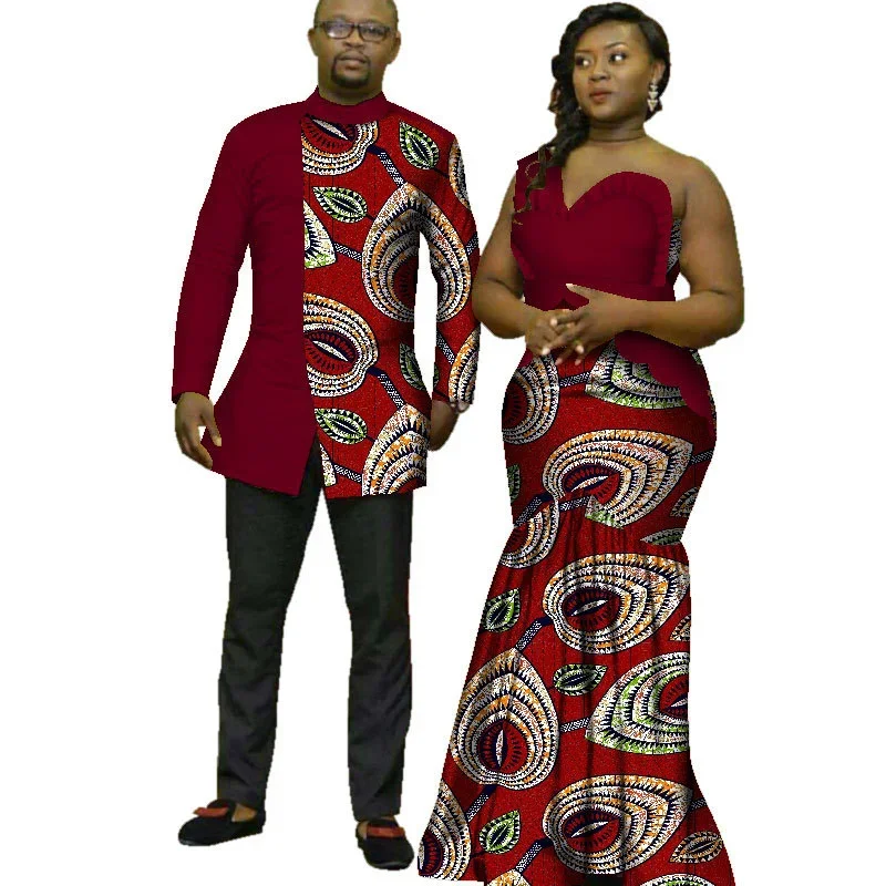 Sale!!! African Shirts for Men Dashik Top and Matching Couple Outfits Bazin Riche Women Long Dresses for Wedding Party Vestidos