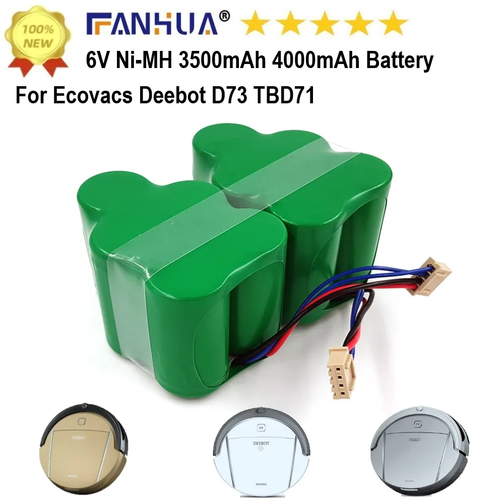 6V 3500mAh Replacement NI-MH Battery for Ecovacs Deebot D73 D76 D62 D63 D63S D65 D66 D68 D77 D79 730 760 TBD71 2PCS