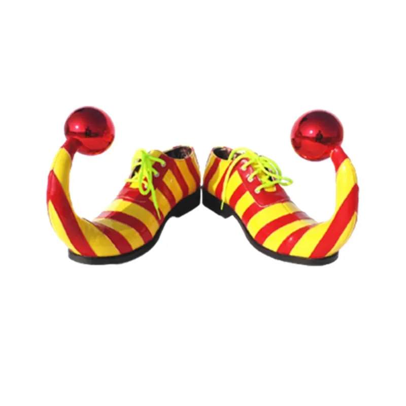 Customized Stripe Clown shoes For Adults Sharp Point Cute Circus Club Performance WIth Ball Halloween Funny Joker Cosplay