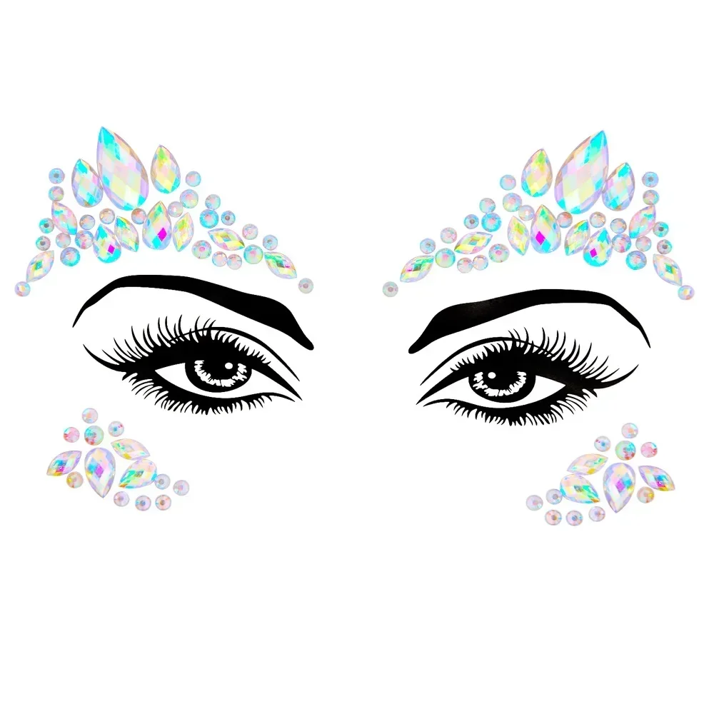 3D Sexy Face Tattoo Stickers Temporary Tattoos Glitter Fake Tattoo Rhinestones for Woman Party Face Jewels Tatoo