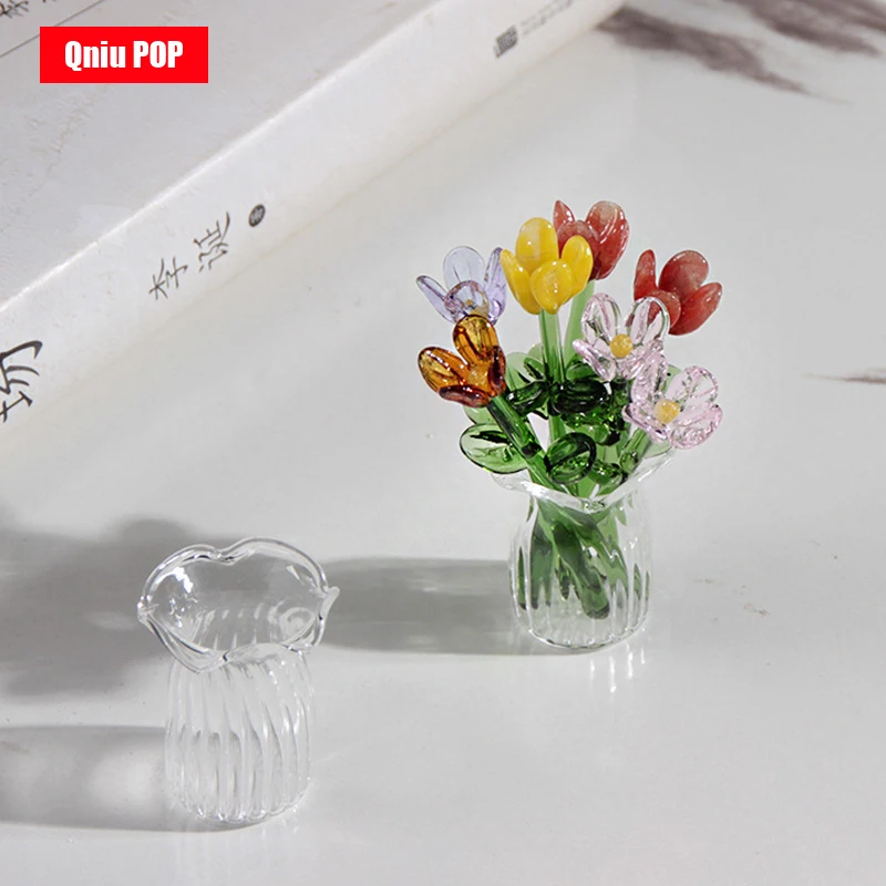 Image of Handgefertigte Glas-Blumen, Glas-Simulationsstrauß, Frisches Blumenarrangement, Desktop-Dekoration mit Ewigen Blumen