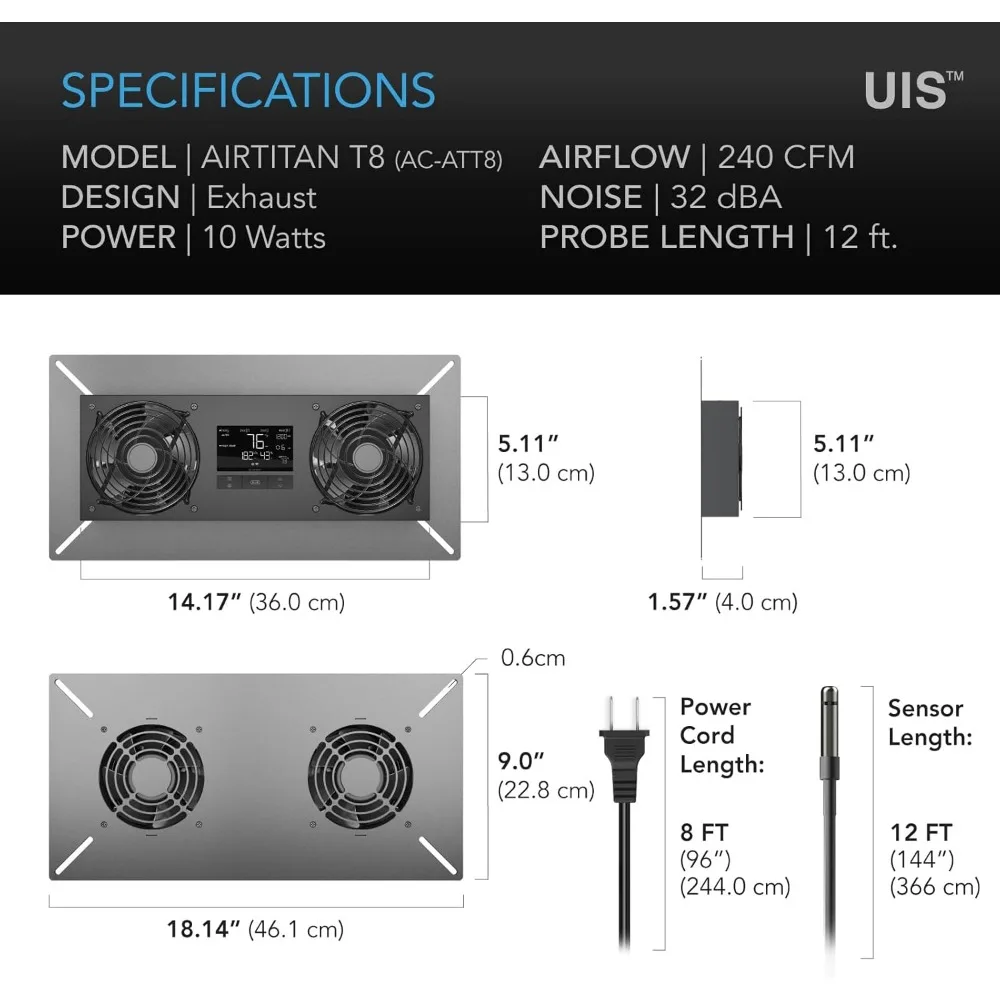 Ventilador de sótano Crawlspace con WiFi, controlador de temperatura y humedad Compatible con aplicaciones, sistema de ventilador de escape nominal de IP-55