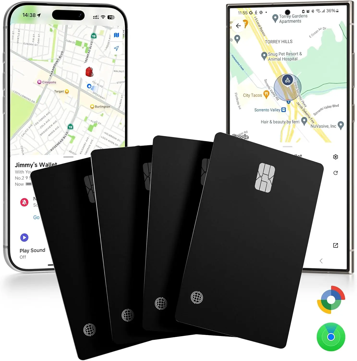 eirix 4 Pack Wallet Tracker Card iOS and Android Ultra Slim IP68 Rechargeable Item Locator for Card Holder Passports Money Clips