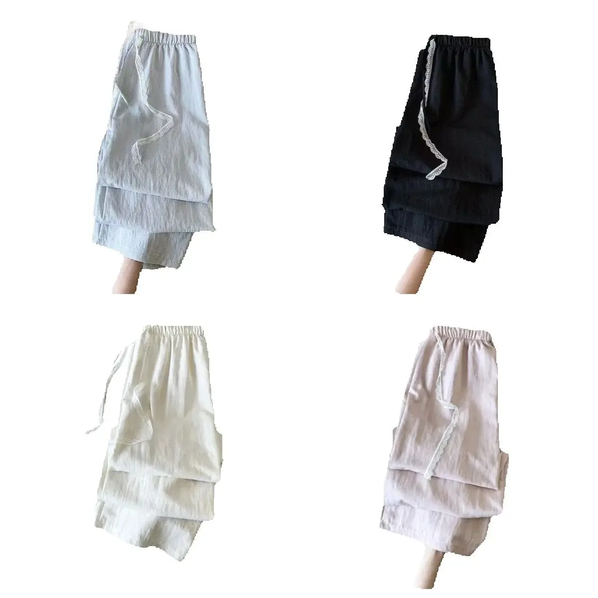 

Lazy lace drawstring narrow board wide-leg pants women's dopamine summer thin drape thin straight casual pants trousers