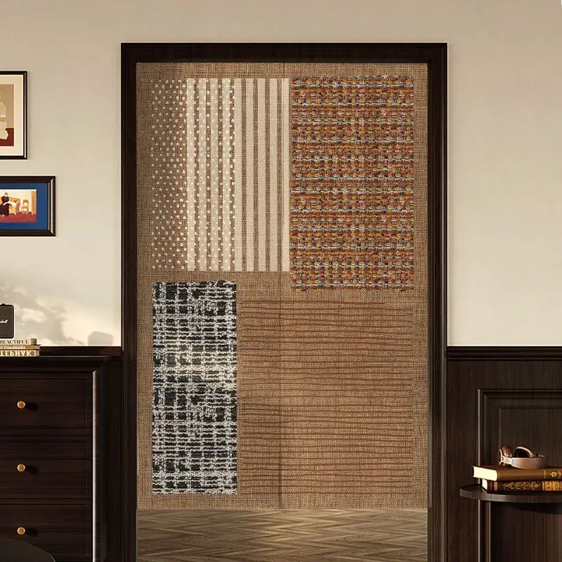 Rideau de porte Noren en lin vintage VIKAMA, patchwork, imprimé à rayures et pois texturés, séparateur de pièce, décoration d'entrée de salon