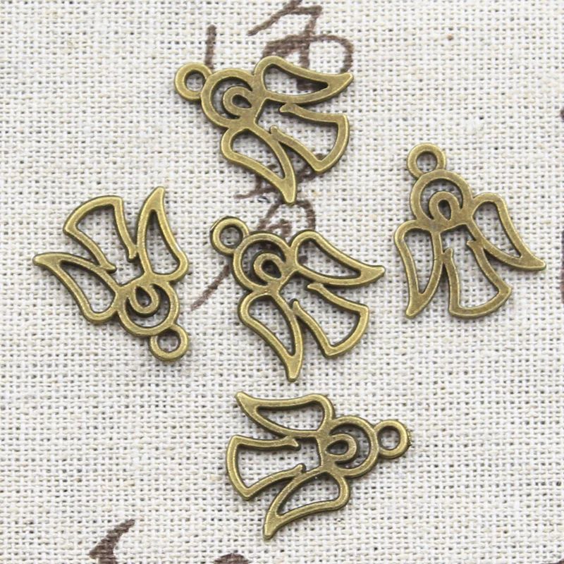 30 sztuk Charms Hollow anioł stróż 20x12mm antyczny brąz srebrny kolor zawieszki DIY dokonywanie ustalenia ręcznie robione tybetańskie biżuteria — zdjęcie 4