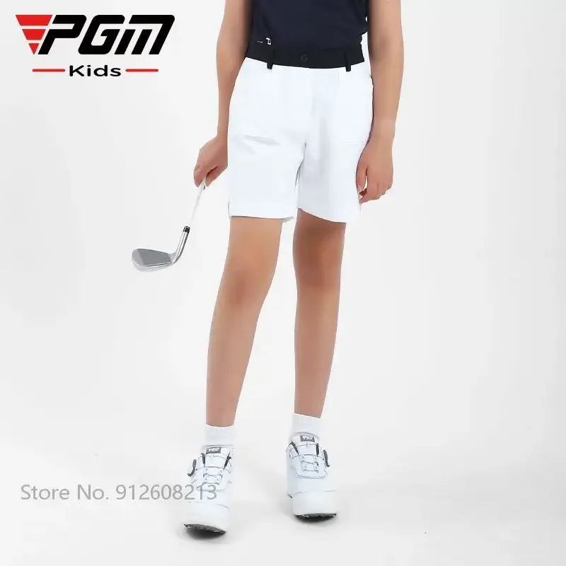 PGM Summer Boys Girls Cooling Sweatpants Kids Split Solid Golf Shorts High Waist Casual Stretchy Trousers Contrast Waistband