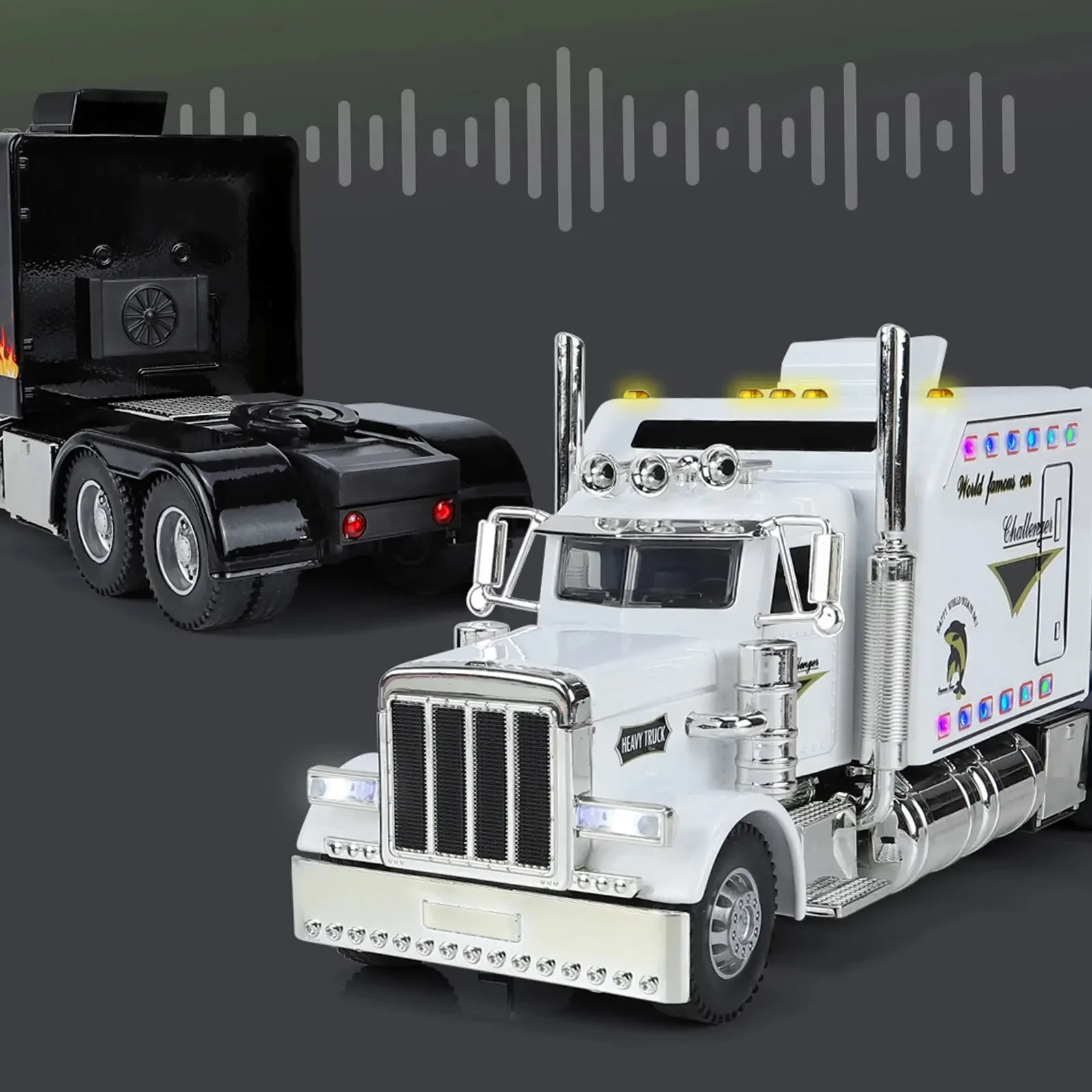 Peterbilt-Tractor de juguete para niños, vehículo de juguete con remolque, diseño Lonestar, con funciones, Semi preconstruido, Reali, escala 1:24,