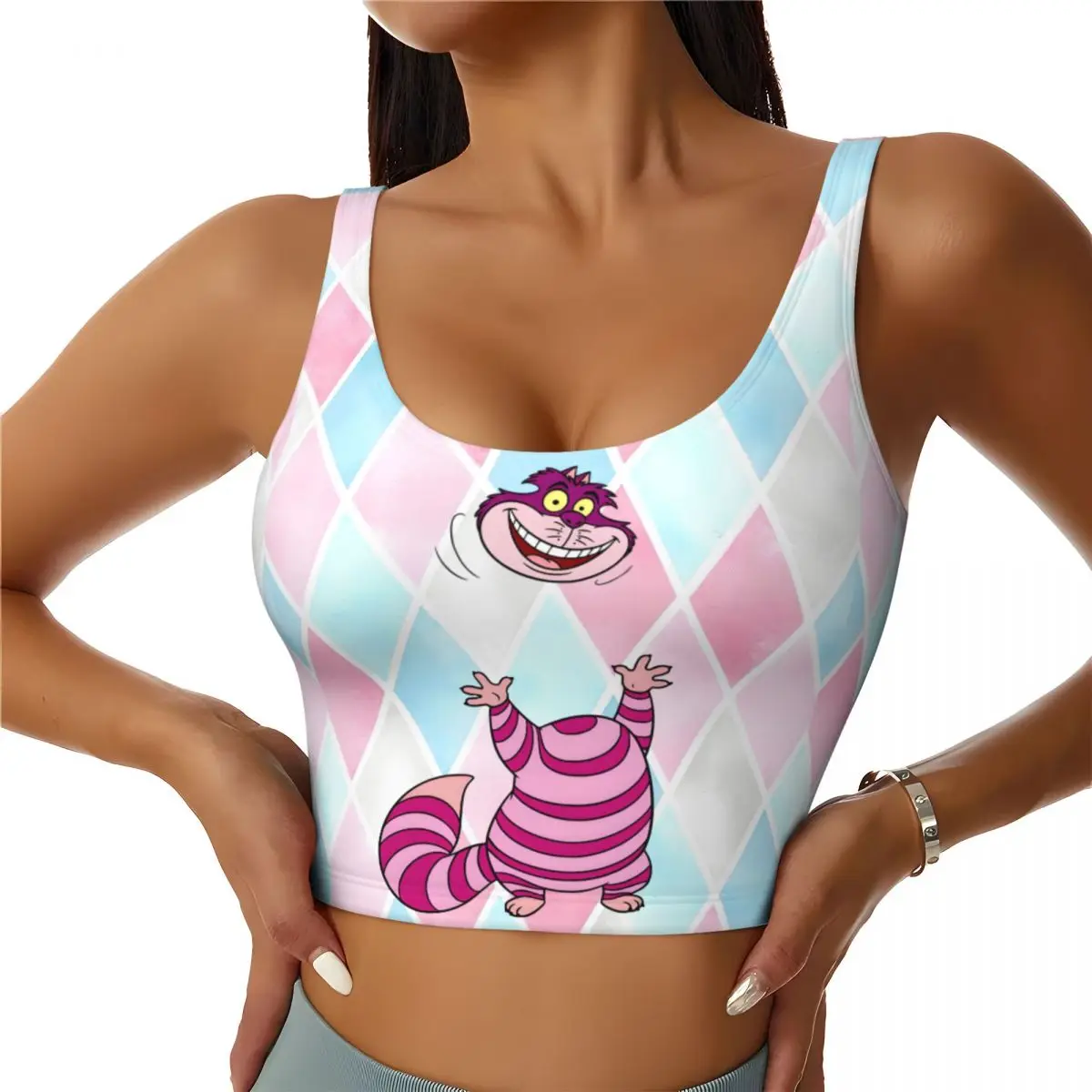 

Спортивные топы-бра для женщин с забавным мультяшным изображением Чеширского кота, бесшовные, для йоги и бега