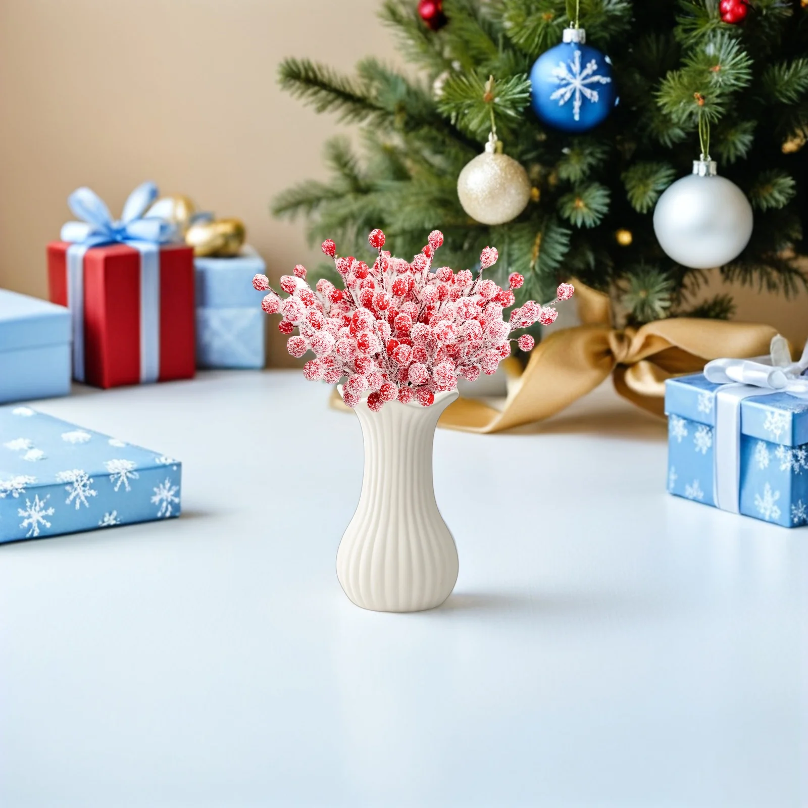 

20pcs Frosted Red Berry Stems Artificial Snowy Red Berry Picks For Christmas Tree Decor Diy Wreaths Garland Present Wrapping