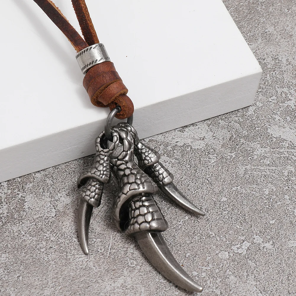 Eagle Claw Punk Jewelry Pendant Men Jewellery Statement Necklaces & Pendants Kolye Vintage Long Leather Necklace Collier Femme