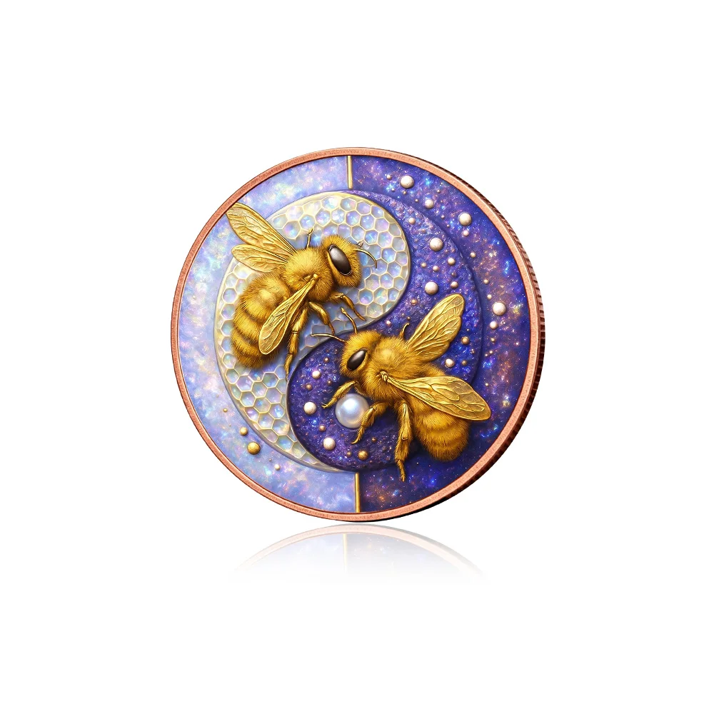 Yin-yang Bee 1 oz Fine Copper Coin Bee Copper Commemorative Coin  Honey Bees Design Meaningful Luck Gift for Friends & Family