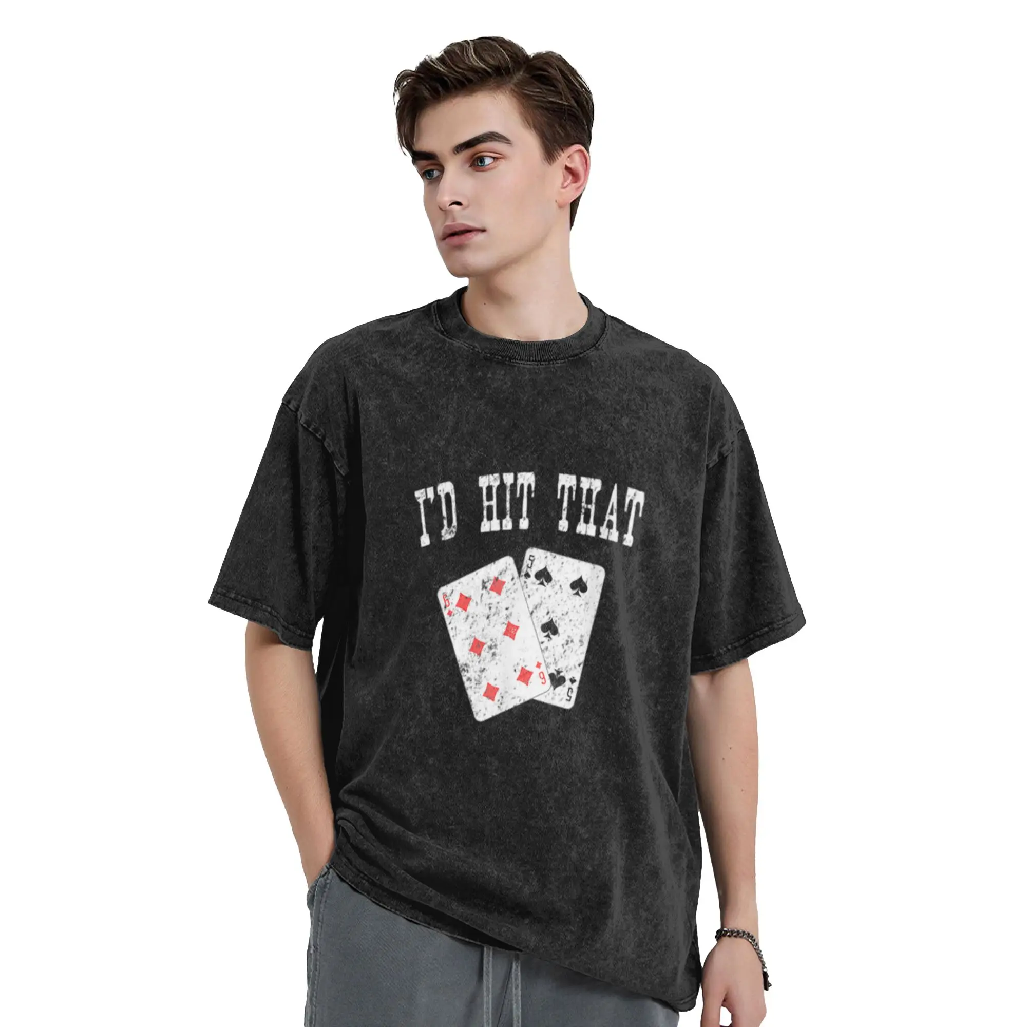 I d Hit That Blackjack Gambler Funny  Unique Stylish A T-Shirt Oversized Short Sleeve Men's Women's Cotton Tees Tops