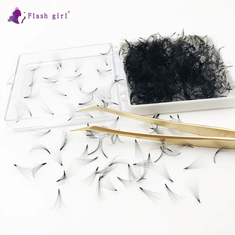 1000 Fans/Boxes 8D Short Stem Russia curl C/D Pre Made fans Lashes extention material with custom package logo