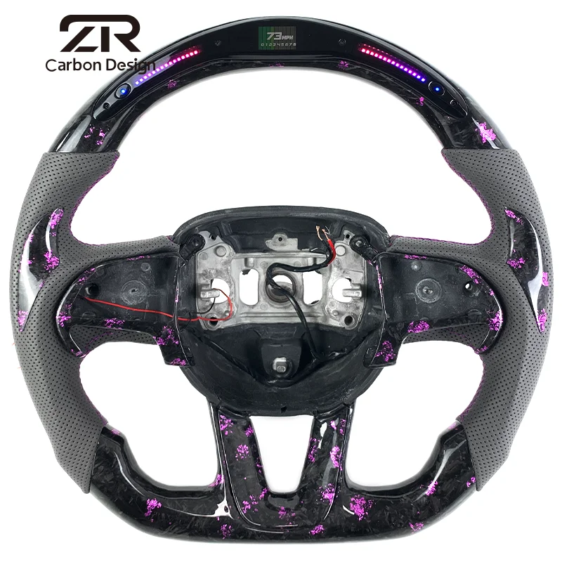 Volante de fibra de carbono forjado con LED RPM personalizado para Dodge Challenger Charger Hellcat Durango SRT Scat Pack 392 Super Bee