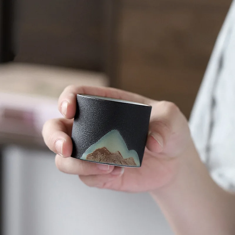 Hand Drawn Mountain Shape Teacup Retro Ceramic Tea Cup Kung Fu Tea Set Coffee Cup Small Water Cup Porcelain Teaware