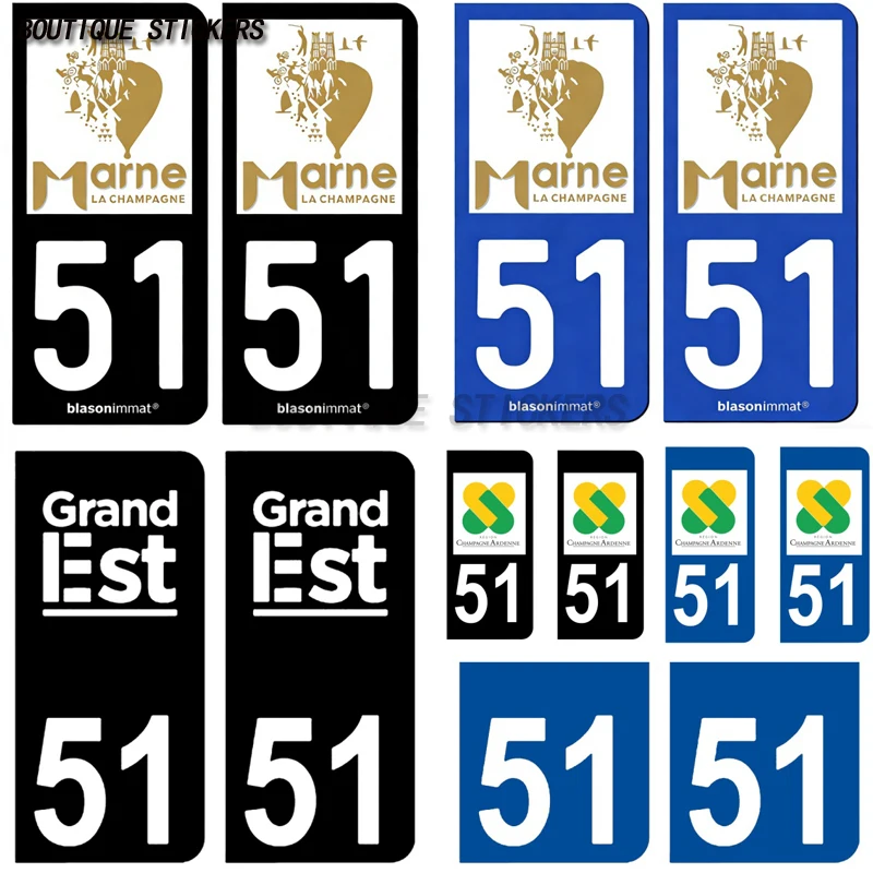 

2 шт. наклеек с французской номерной табличкой, черно-синие, Департамент 51, Марна - Туризм - наклейки с логотипом, водонепроницаемые, из ПВХ