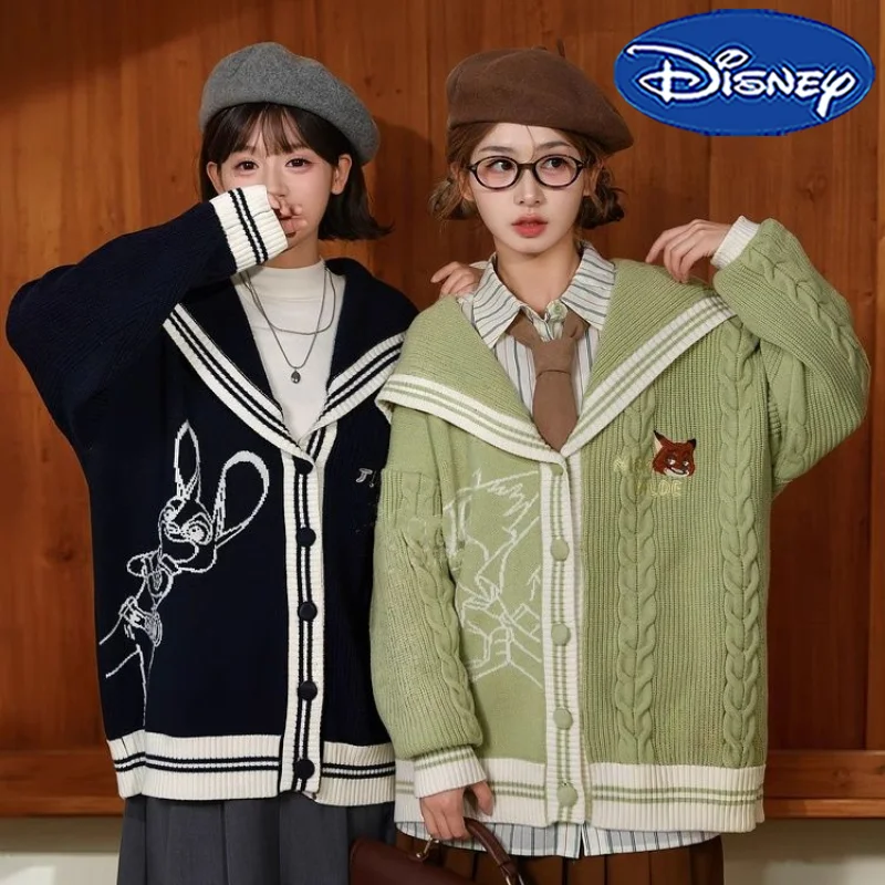 Disney Judy Nick Knitted Cardigan Japanese Style Cartoon Woman's Sweaters Autumn Winter Fashion Loose JK Lolita Warm Coat Gifts