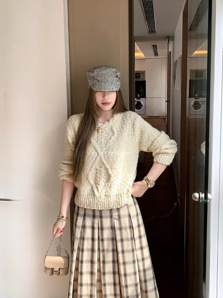 

Luu Woolen Long Sve round Ne Loose Women's Knitted Sweater Spring Autumn Casual Comfortable Faionable Top