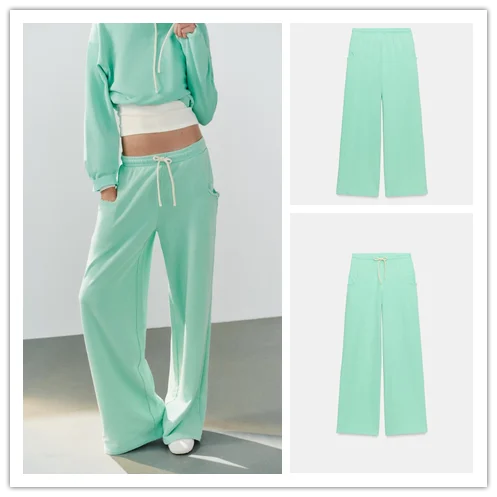 Early Autumn New Fashion Sweatshirt Wide Leg Pants Women's Clothing ZR Style Polyester Fiber Long Sleeve Short Length